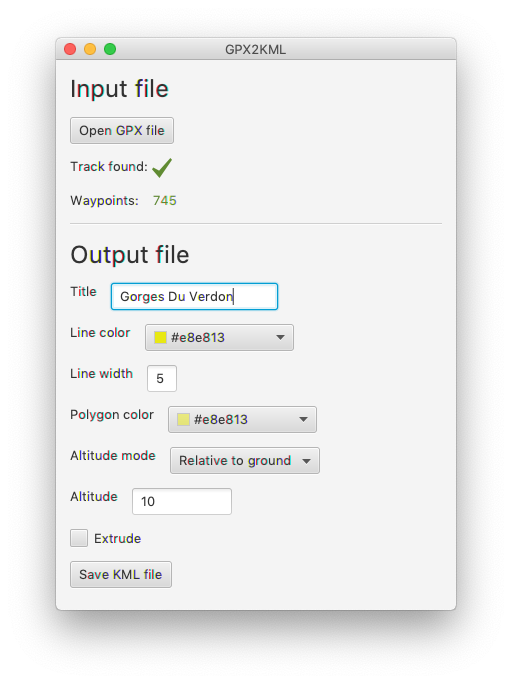 Screenshot GPX2KML